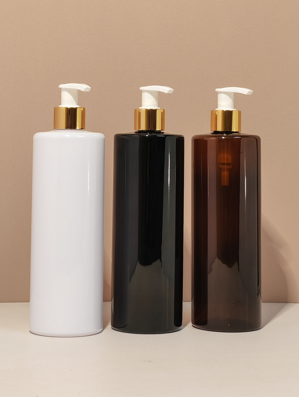 500Ml Tall Pet Bottle With Old Gold White Lotion Pump