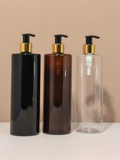 500Ml Tall Pet Bottle With Old Gold Black Lotion Pump