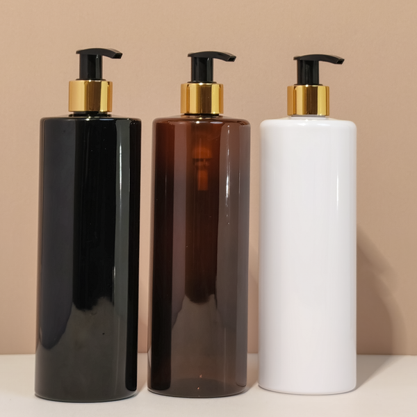 500Ml Tall Pet Bottle With Old Gold Black Lotion Pump