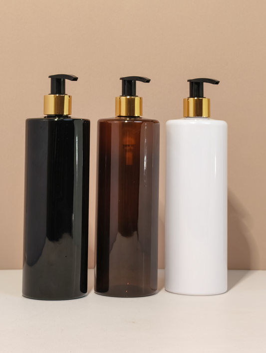 500Ml Tall Pet Bottle With Old Gold Black Lotion Pump