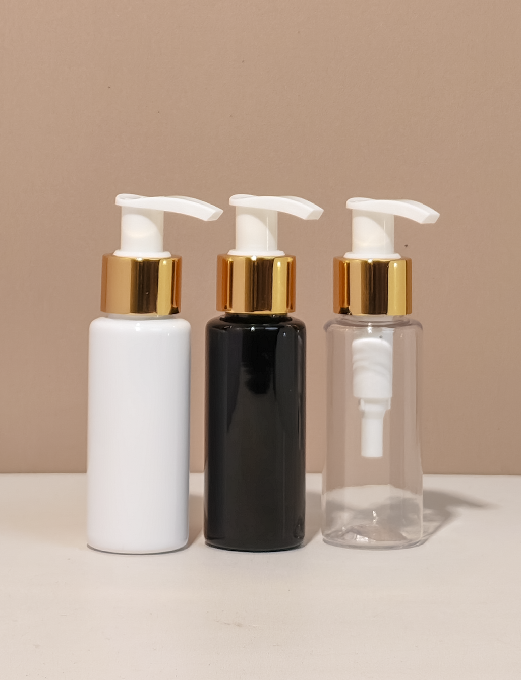 60Ml Pet Bottle With Old Gold White Lotion Pump