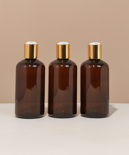 250Ml Short Pet Bottle With Gold Press Cap