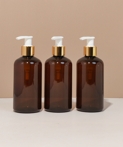 250Ml Short Pet Bottle With Old Gold White Lotion Pump