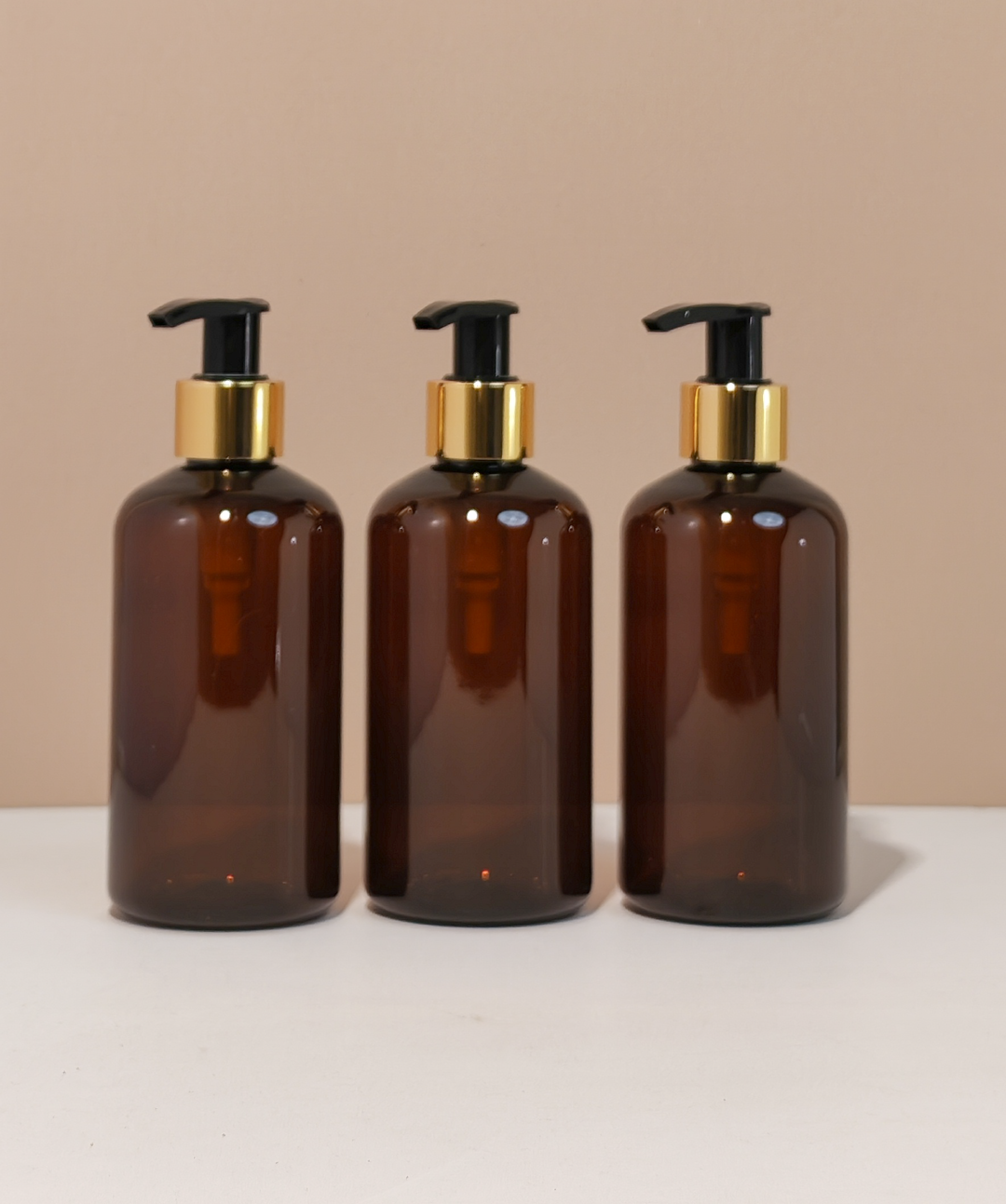 250Ml Short Pet Bottle With Old Gold Black Lotion Pump
