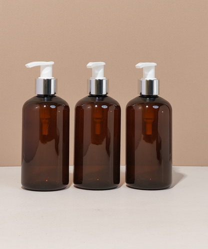 250Ml Short Pet Bottle With Silver White Lotion Pump