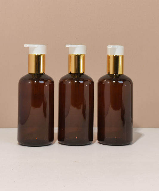 250Ml Short Pet Bottle With New Gold White Lotion Pump