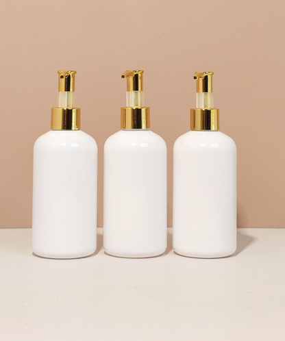 250Ml Short Pet Bottle With All Gold Lotion Pump