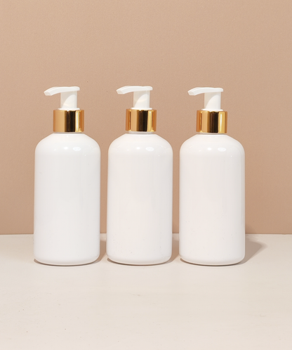 250Ml Short Pet Bottle With Old Gold White Lotion Pump