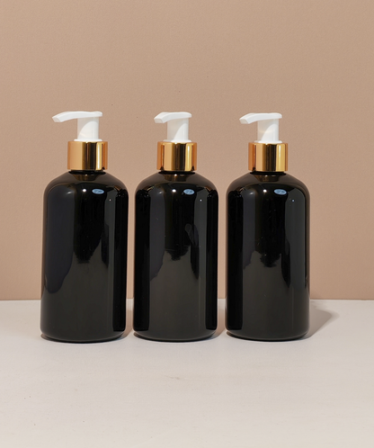 250Ml Short Pet Bottle With Old Gold White Lotion Pump