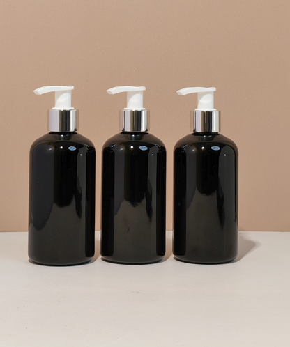 250Ml Short Pet Bottle With Silver White Lotion Pump