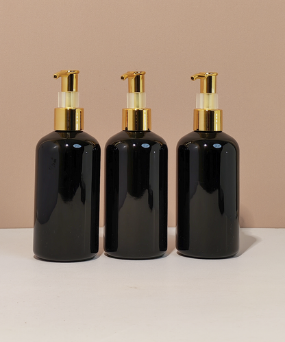 250Ml Short Pet Bottle With All Gold Lotion Pump