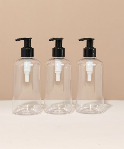 250Ml Short Pet Bottle With Old Black Lotion Pump