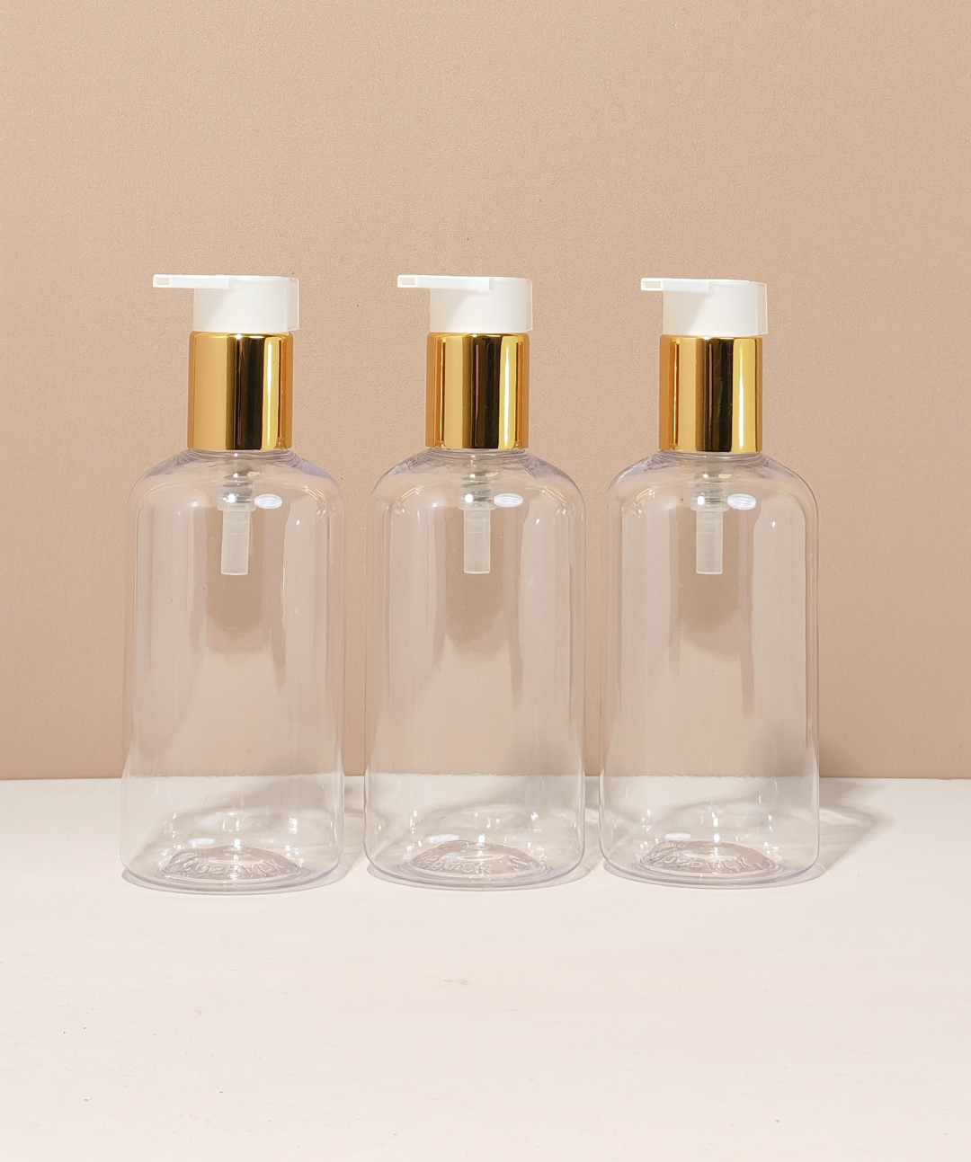 250Ml Short Pet Bottle With New Gold White Lotion Pump