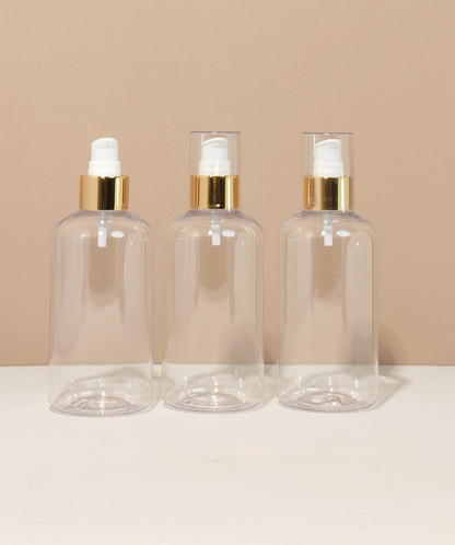 250Ml Short Pet Bottle With Gold Treatment Pump