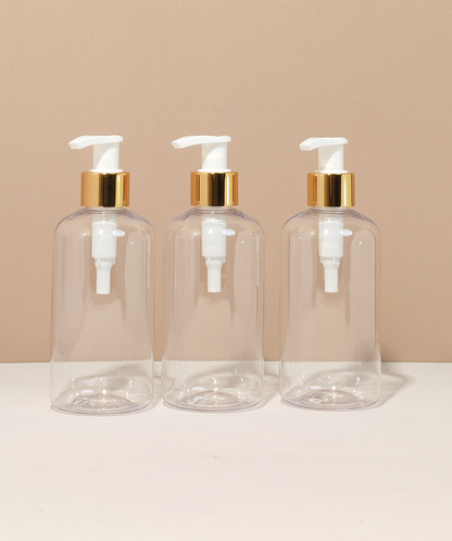 250Ml Short Pet Bottle With Old Gold White Lotion Pump
