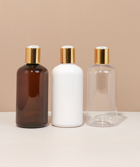 250Ml Short Pet Bottle With Gold Press Cap