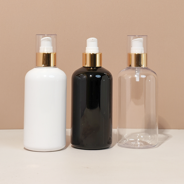 250Ml Short Pet Bottle With Gold Treatment Pump