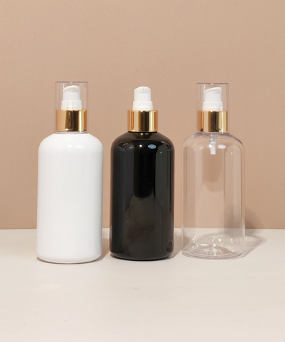 250Ml Short Pet Bottle With Gold Treatment Pump