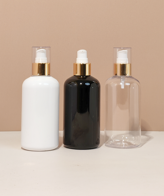 250Ml Short Pet Bottle With Gold Treatment Pump