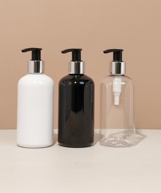 250Ml Short Pet Bottle With Silver Black Lotion Pump