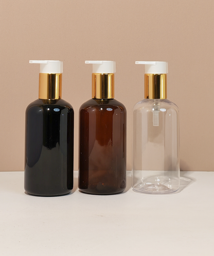 250Ml Short Pet Bottle With New Gold White Lotion Pump