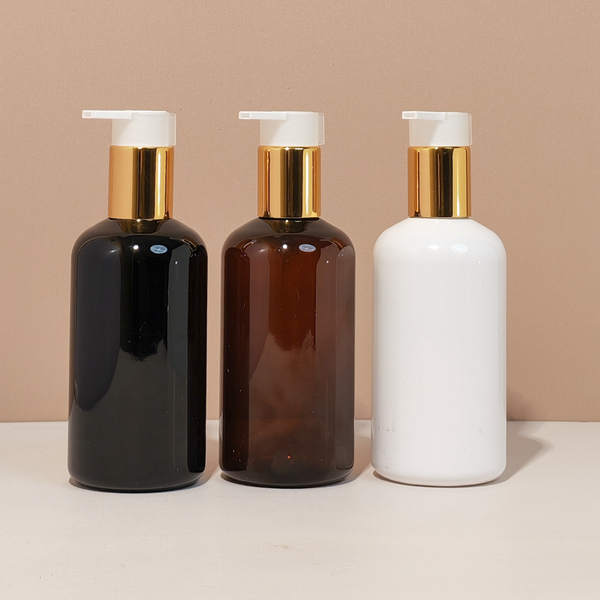 250Ml Short Pet Bottle With New Gold White Lotion Pump
