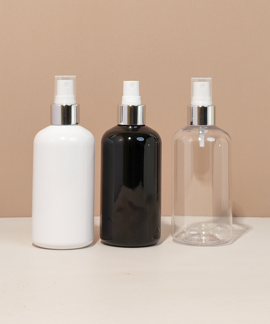 250Ml Short Pet Bottle With Silver Mist Spray