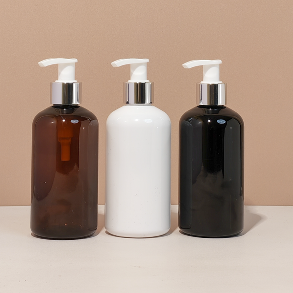 250Ml Short Pet Bottle With Silver White Lotion Pump