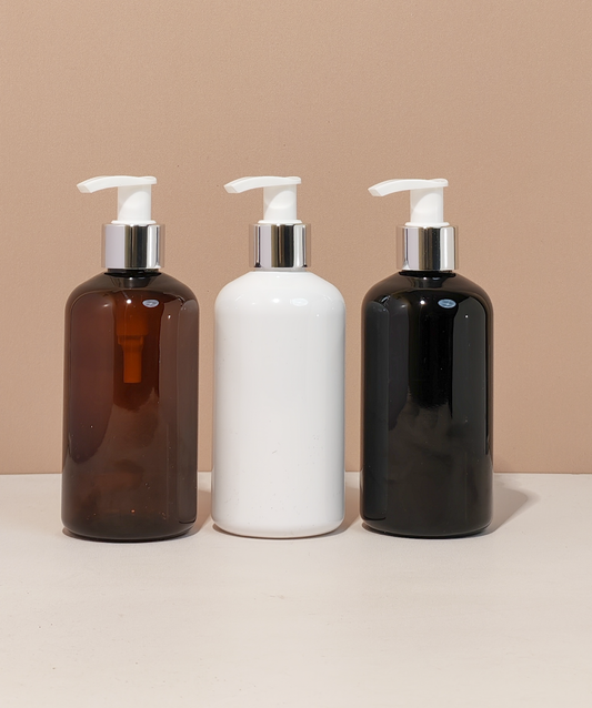 250Ml Short Pet Bottle With Silver White Lotion Pump