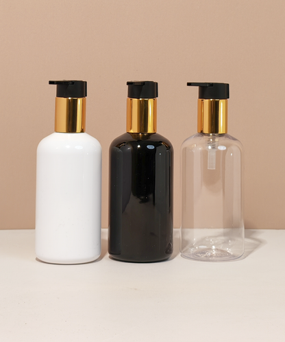 250Ml Short Pet Bottle With New Gold Black Lotion Pump