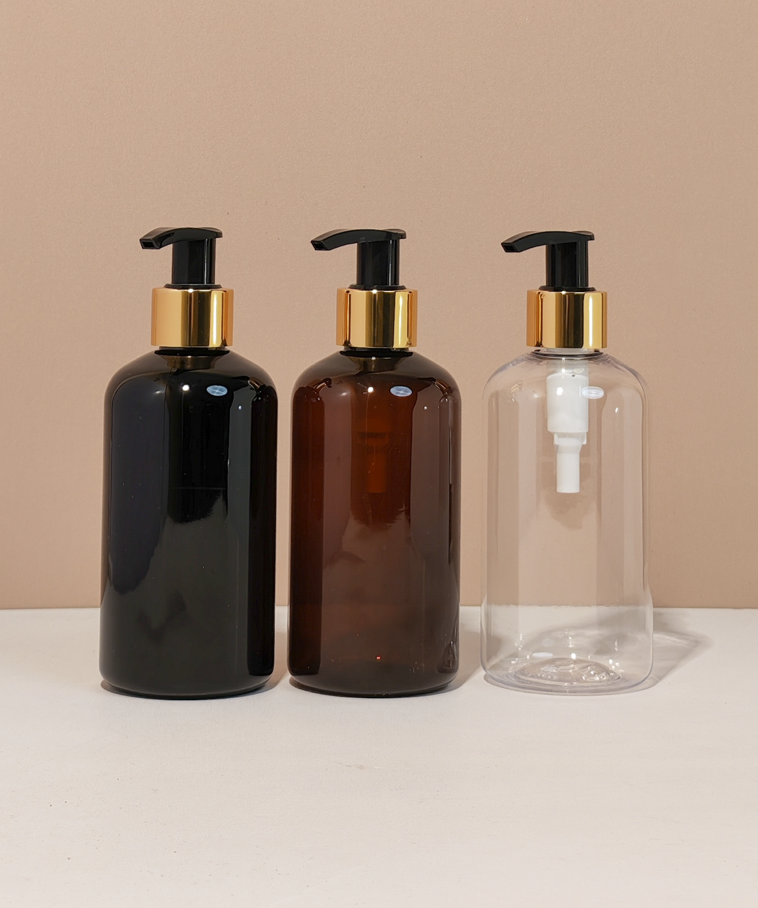 250Ml Short Pet Bottle With Old Gold Black Lotion Pump