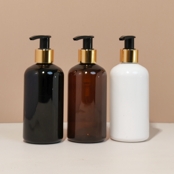 250Ml Short Pet Bottle With Old Gold Black Lotion Pump