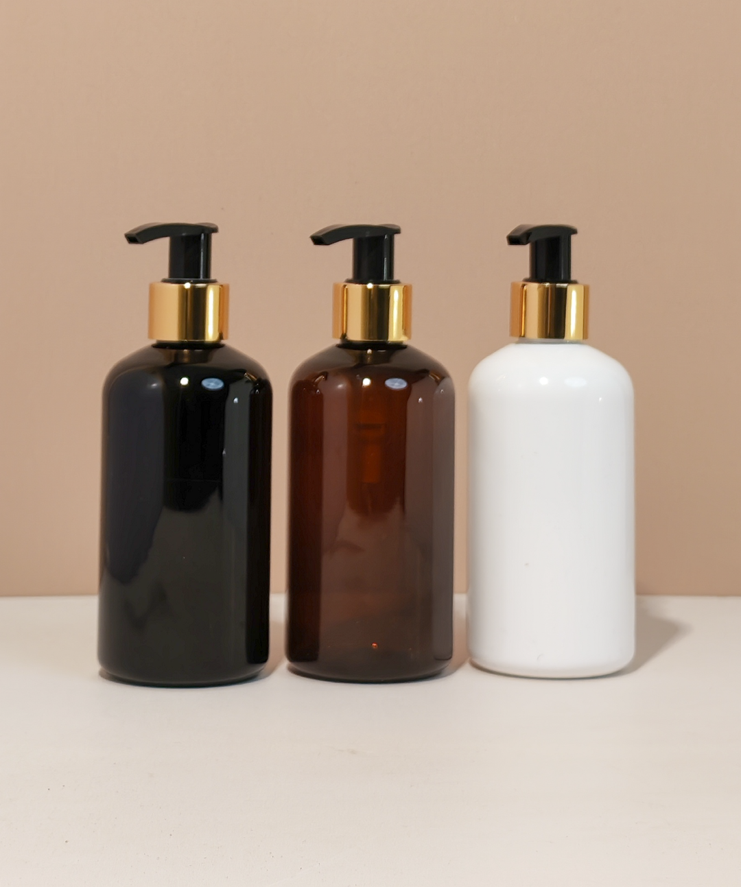 250Ml Short Pet Bottle With Old Gold Black Lotion Pump