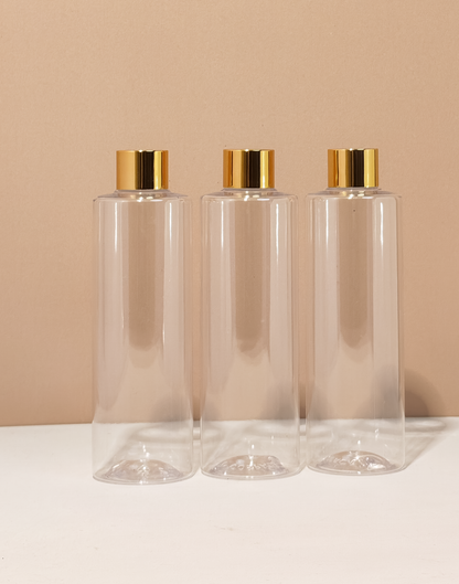 250Ml Tall Pet Bottle With Gold Shinny Screw Caps