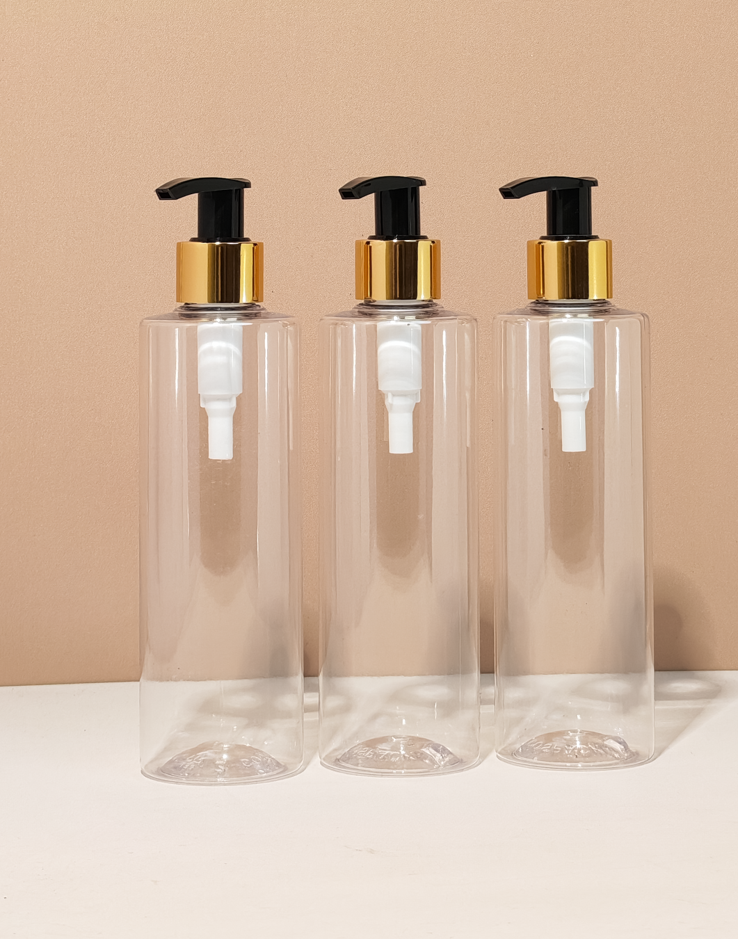 250Ml Tall Pet Bottle With Old Gold Black Lotion Pump