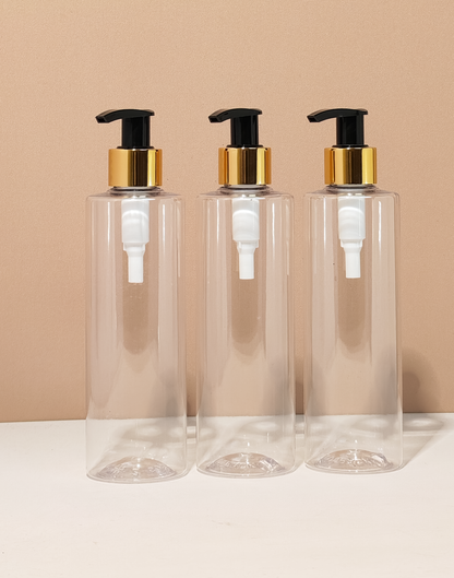 250Ml Tall Pet Bottle With Old Gold Black Lotion Pump