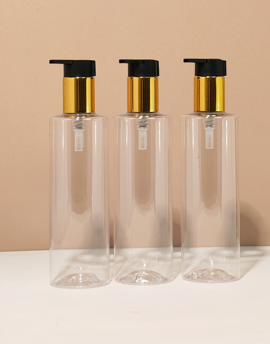 250Ml Tall Pet Bottle With New Gold Black Lotion Pump