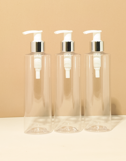 250Ml Tall Pet Bottle With Silver White Lotion Pump