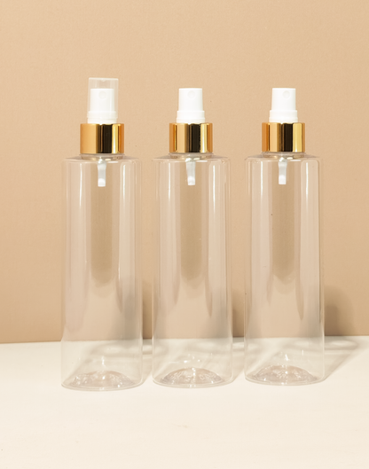 250Ml Tall Pet Bottle With Gold Mist Spray