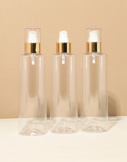 250Ml Tall Pet Bottle With Gold Treatment Pump