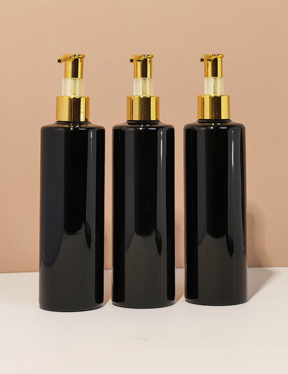250Ml Tall Pet Bottle With All Gold Lotion Pump
