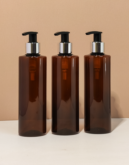250Ml Tall Pet Bottle With Silver Black Lotion Pump