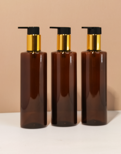 250Ml Tall Pet Bottle With New Gold Black Lotion Pump