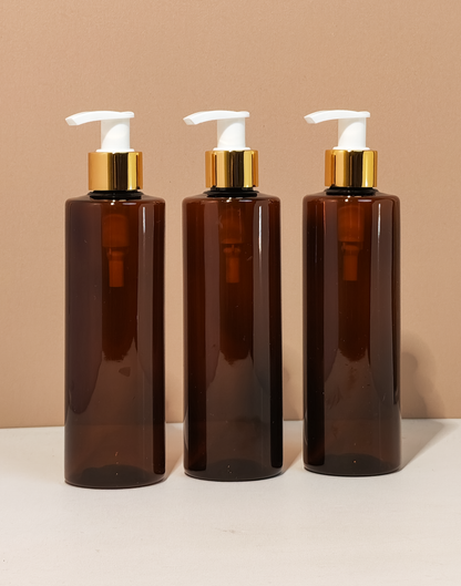 250Ml Tall Pet Bottle With Old Gold White Lotion Pump