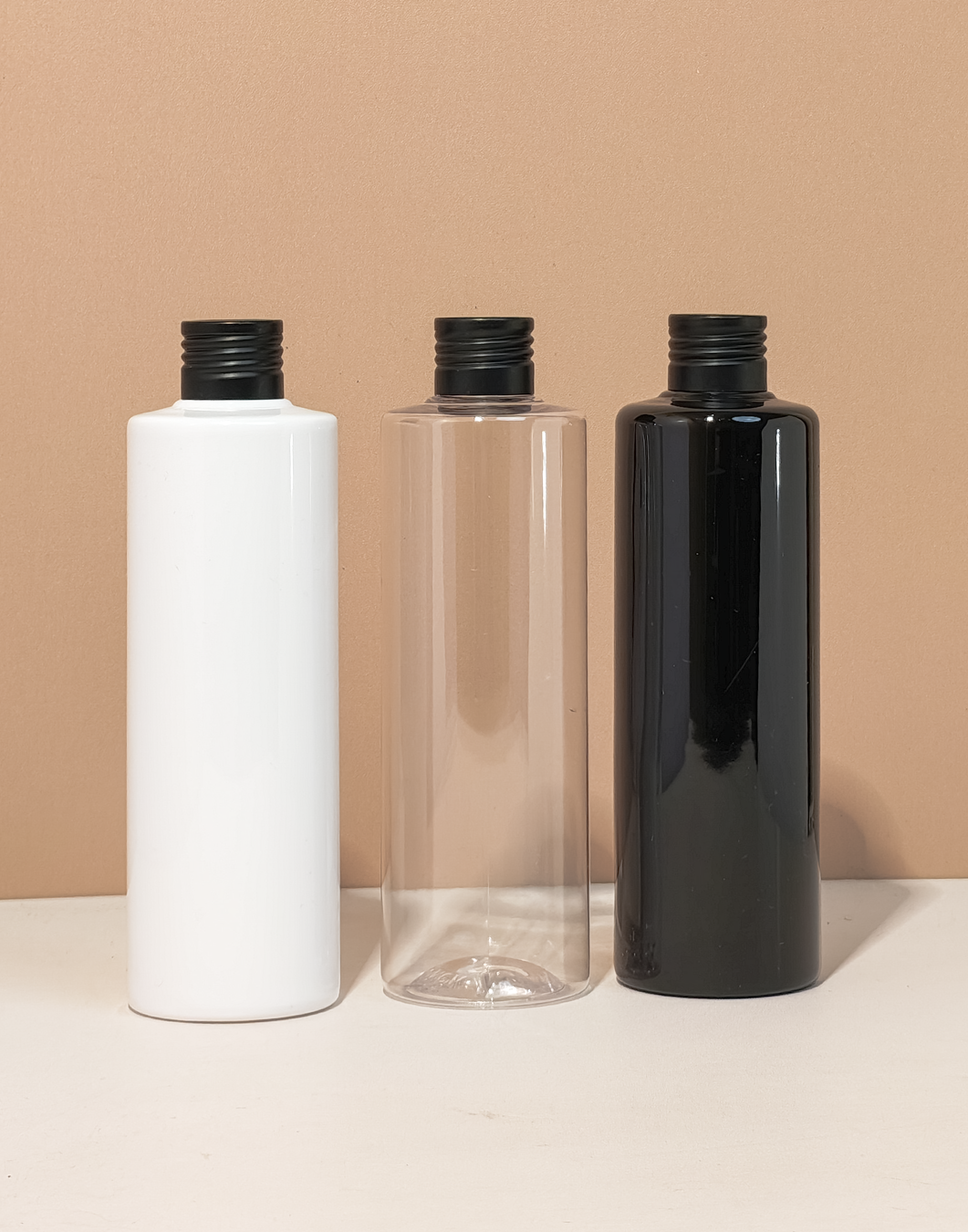 250Ml Tall Pet Bottle With Matte Black Aluminium Screw Cap