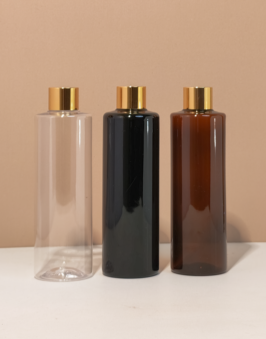 250Ml Tall Pet Bottle With Gold Shinny Screw Caps