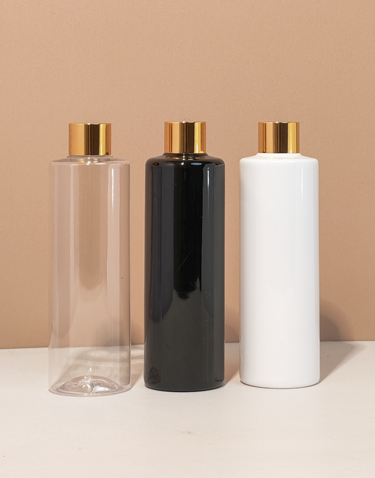250Ml Tall Pet Bottle With Gold Shinny Screw Caps