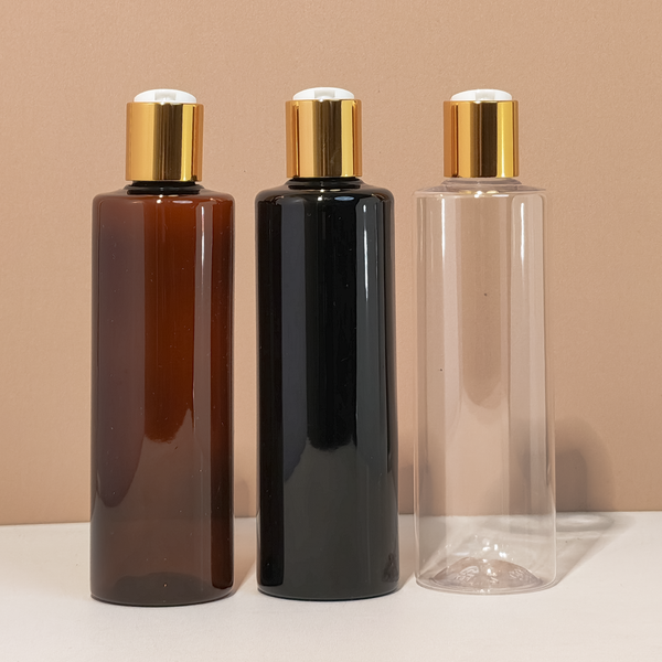 250Ml Tall Pet Bottle With Gold Press Cap