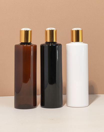 250Ml Tall Pet Bottle With Gold Press Cap