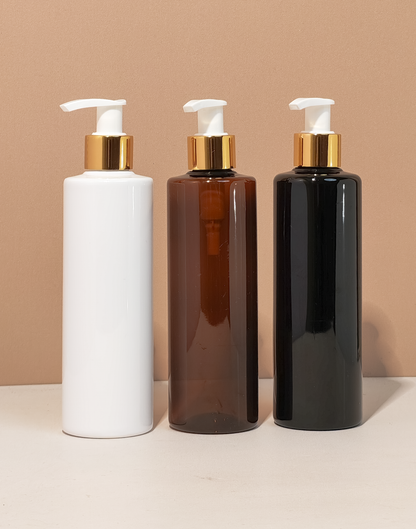 250Ml Tall Pet Bottle With Old Gold White Lotion Pump